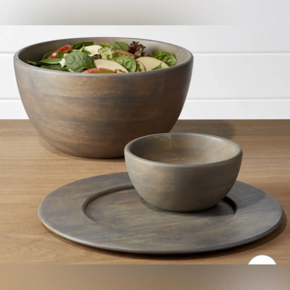 Crate & Barrel Brooks Grey Wood Bowls (Set of 4)